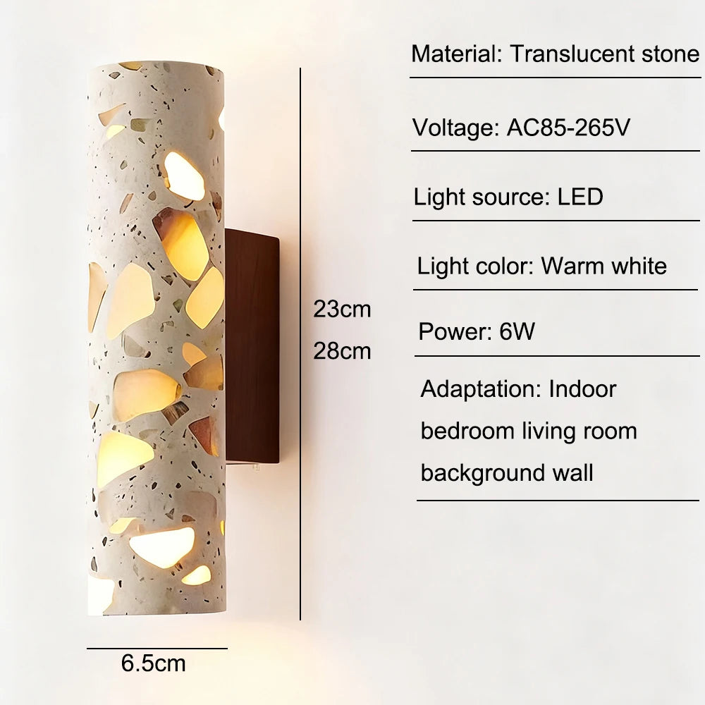 Mid-Century Translucent Stone LED Wall Lamp - Retro Architectural Accent Sconce Light Fixture for Bedroom Bedside, Living Room Background & Corridor