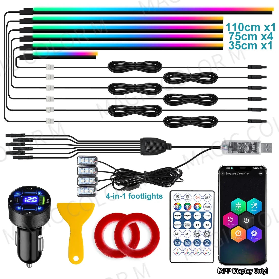 Vgetting For Tesla Model 3 Y S X Car Ambient Lights 10 in 1 Footwell Universal RGB Atmosphere Lamps USB APP Remote Cigar Lighter