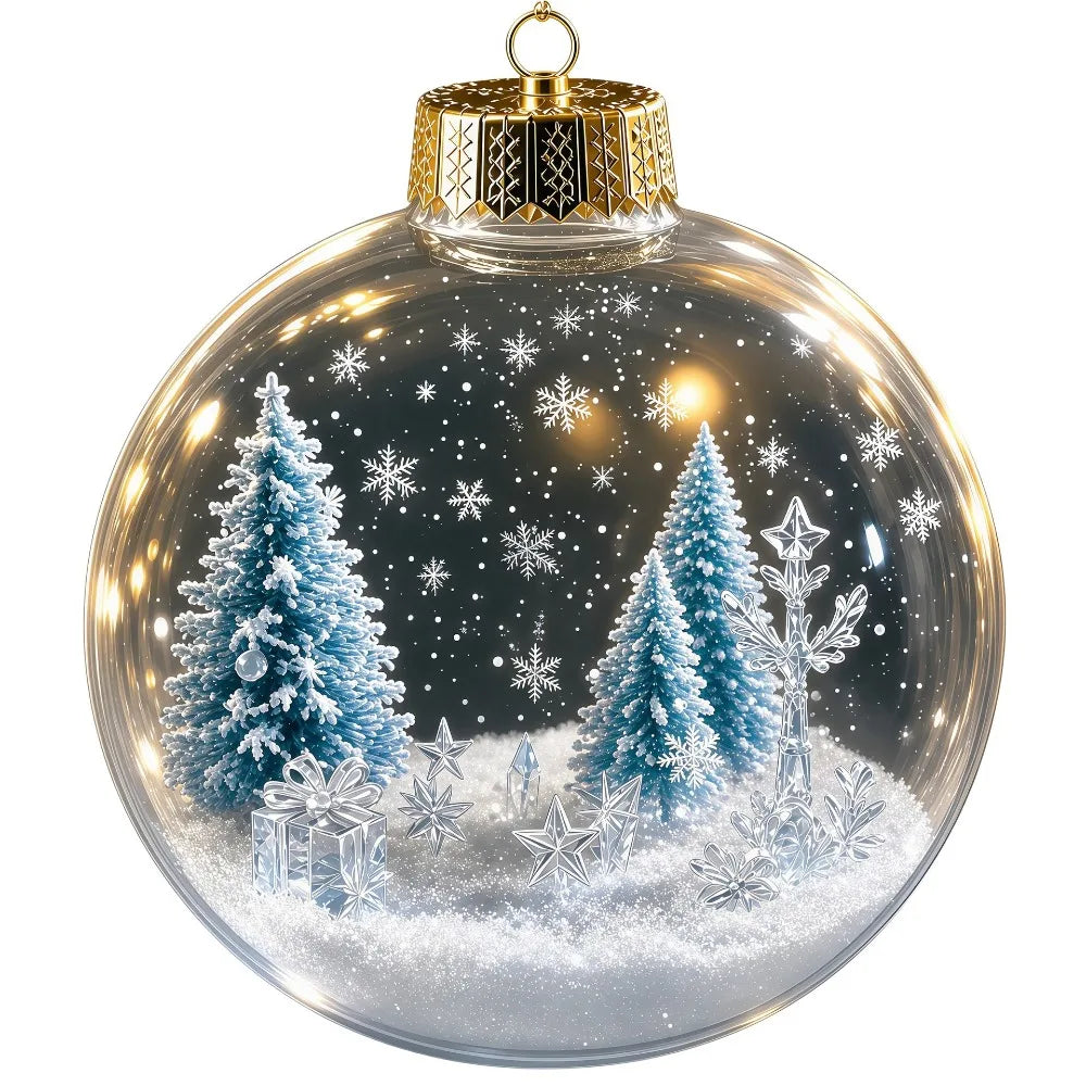 Clear Acrylic Lighted Christmas Ball Ornament Mini Interior Scene Warm LED Light-Up Tree Hanging Bauble Shock-Resistant Cartoon