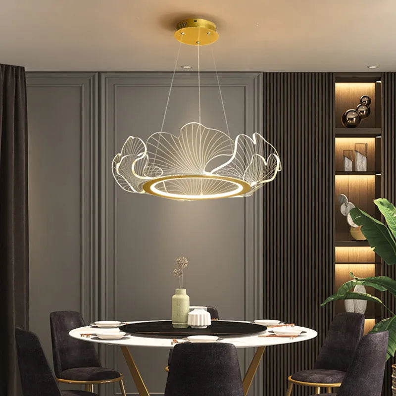Postmodern Light Luxury Lotus Leaf Chandelier - Dimmable Nordic LED Ceiling Lamp