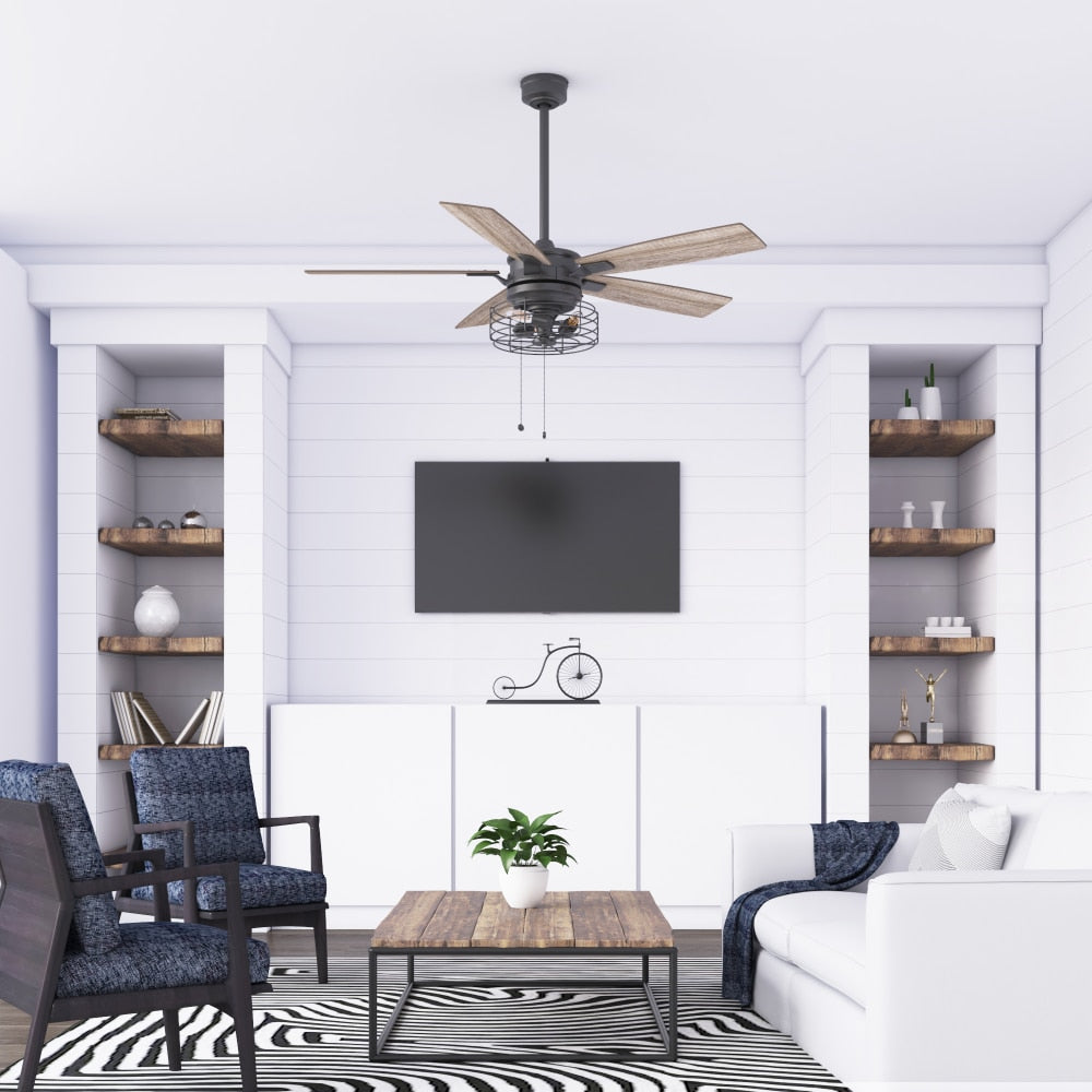 Cypher Matte Black Remote Control Ceiling Fan, 5 Blades Ceiling Fans Room Decor Home Fan Ceiling Fan with Led Light