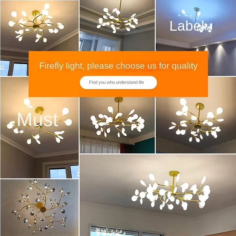 Modern Firefly Black Gold LED Chandelier for Living Room Lustre Bedroom Home Decor Indoor Light Minimalist Ceiling Pendant Lamp