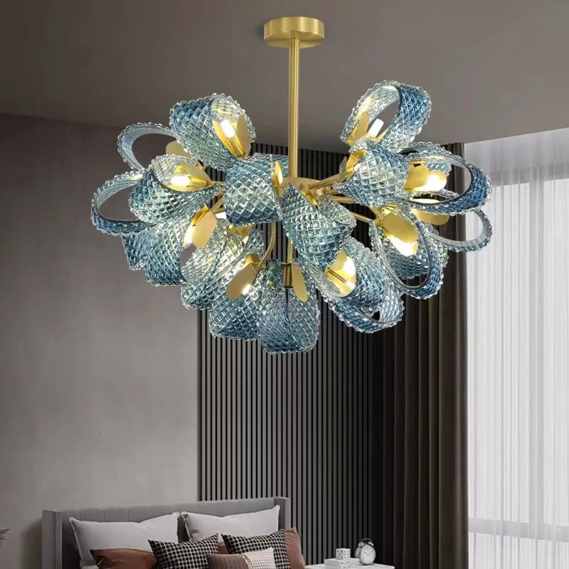 Modern Blue Glass Led Pendant Lamps Designer Hanging Lamps for Hallway Bar Bedroom Chandelier Suspension Luminaire Lighting
