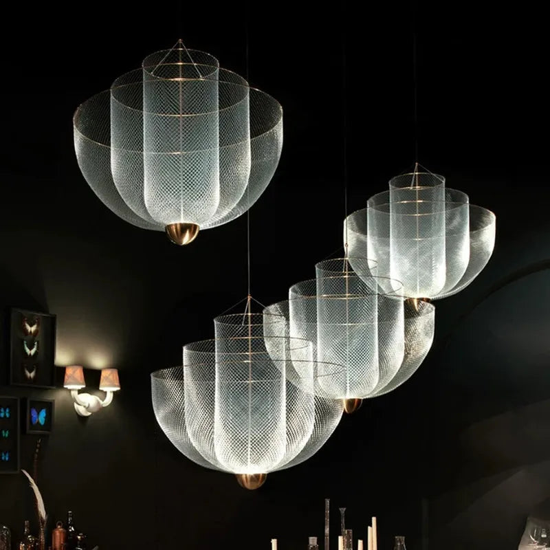 Rose Gold Chandelier Restaurant Bar Kitchen island Hanging Meshmatic Chandelier Net Designer chrome chandelier lighting