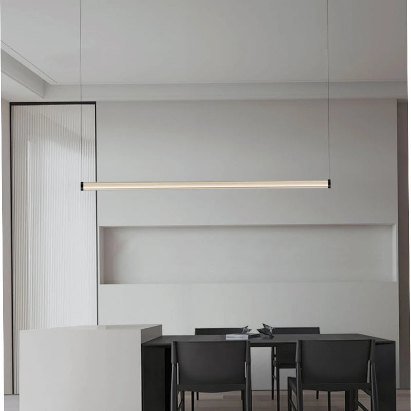 Nordic restaurant chandelier light luxury modern minimalist bar desk office chandelier creative one word long glass chandelier