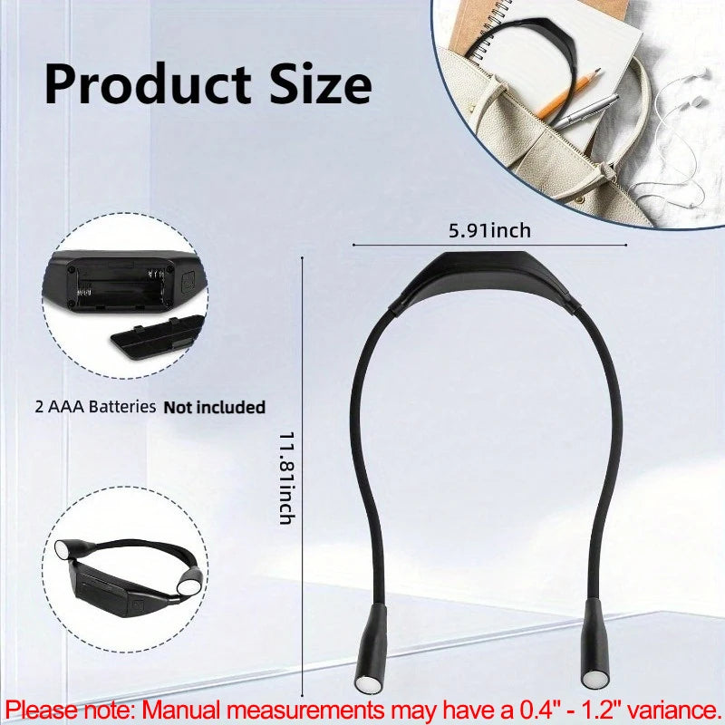 Neck Reading Light with 3 Colors & Dimmable Brightness - Portable Battery Operated Wearable LED Book Light for Crocheting, Knitting & Crafting
