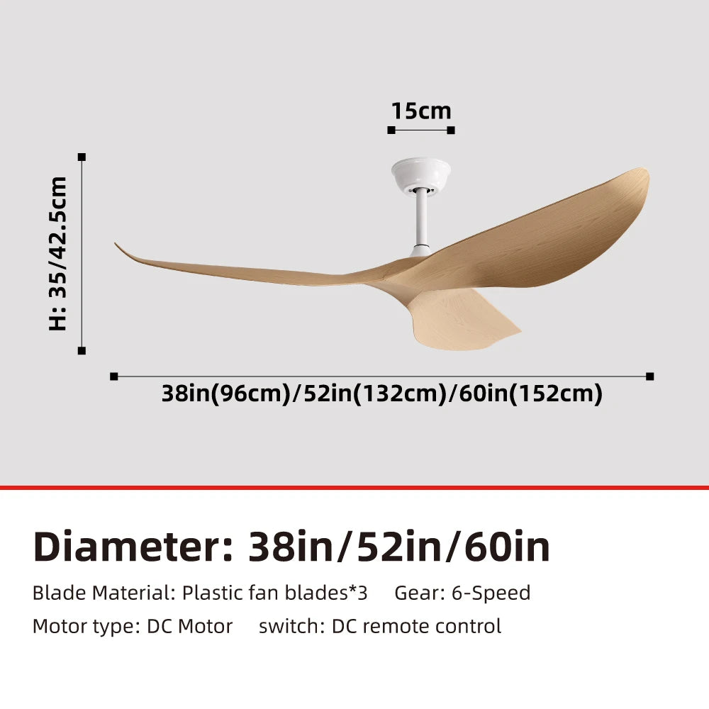 Industrial DC Motor Ceiling Fan - 6-Speed Remote Silent Fan (38/52/60 Inch)