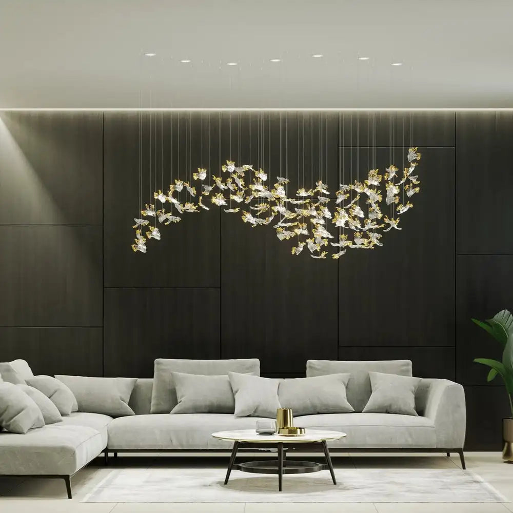 2026 New French Amber Ginkgo Leaf Lustre Chandelier, Custom Can Light Hardware Pendant Lamp for Restaurant, Decor for Ceilings