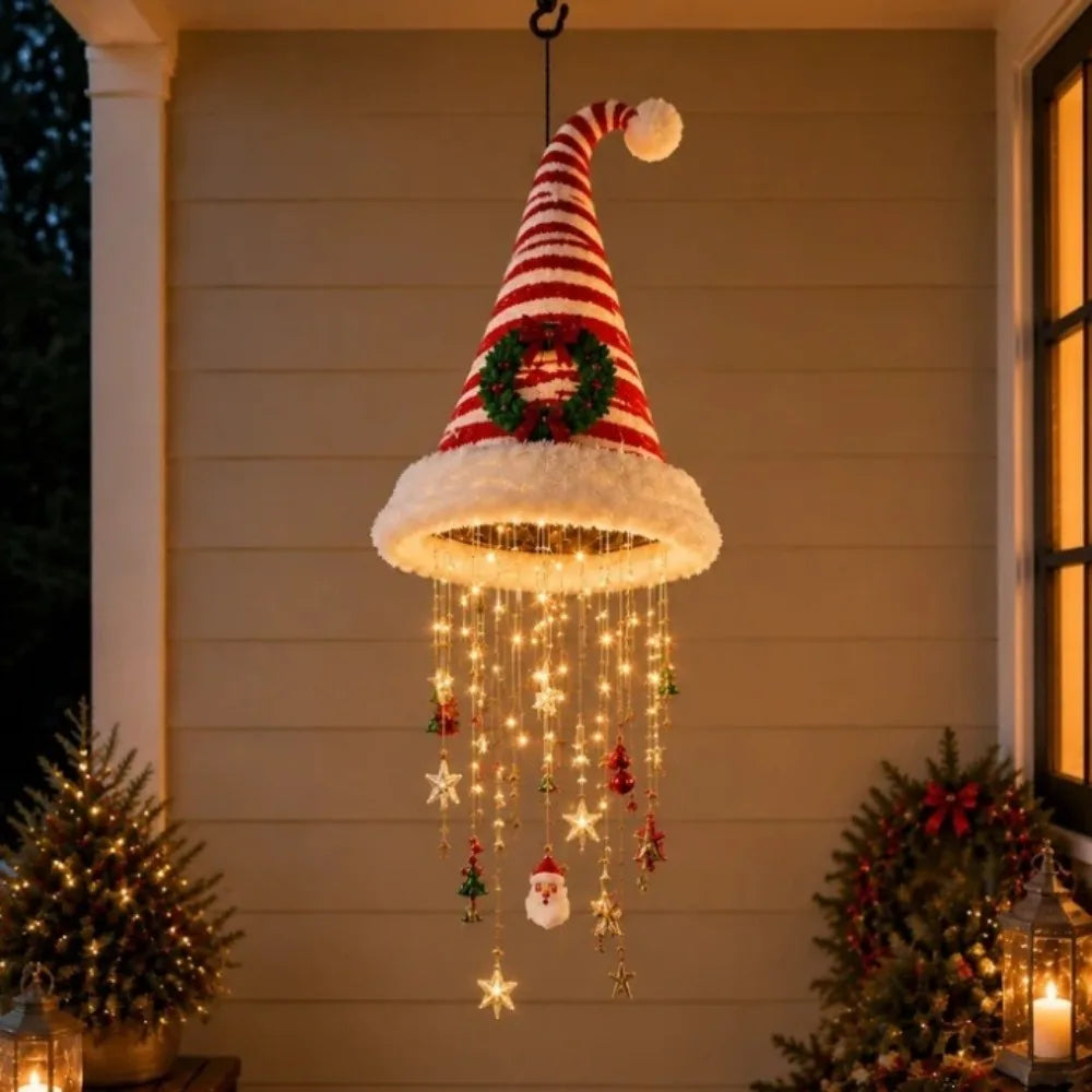 Christmas Hat LED Hanging Lamp Santa Hat String Light Pendant Ornaments Xmas Tree Wall Decor Party Window Decoration Light Gifts