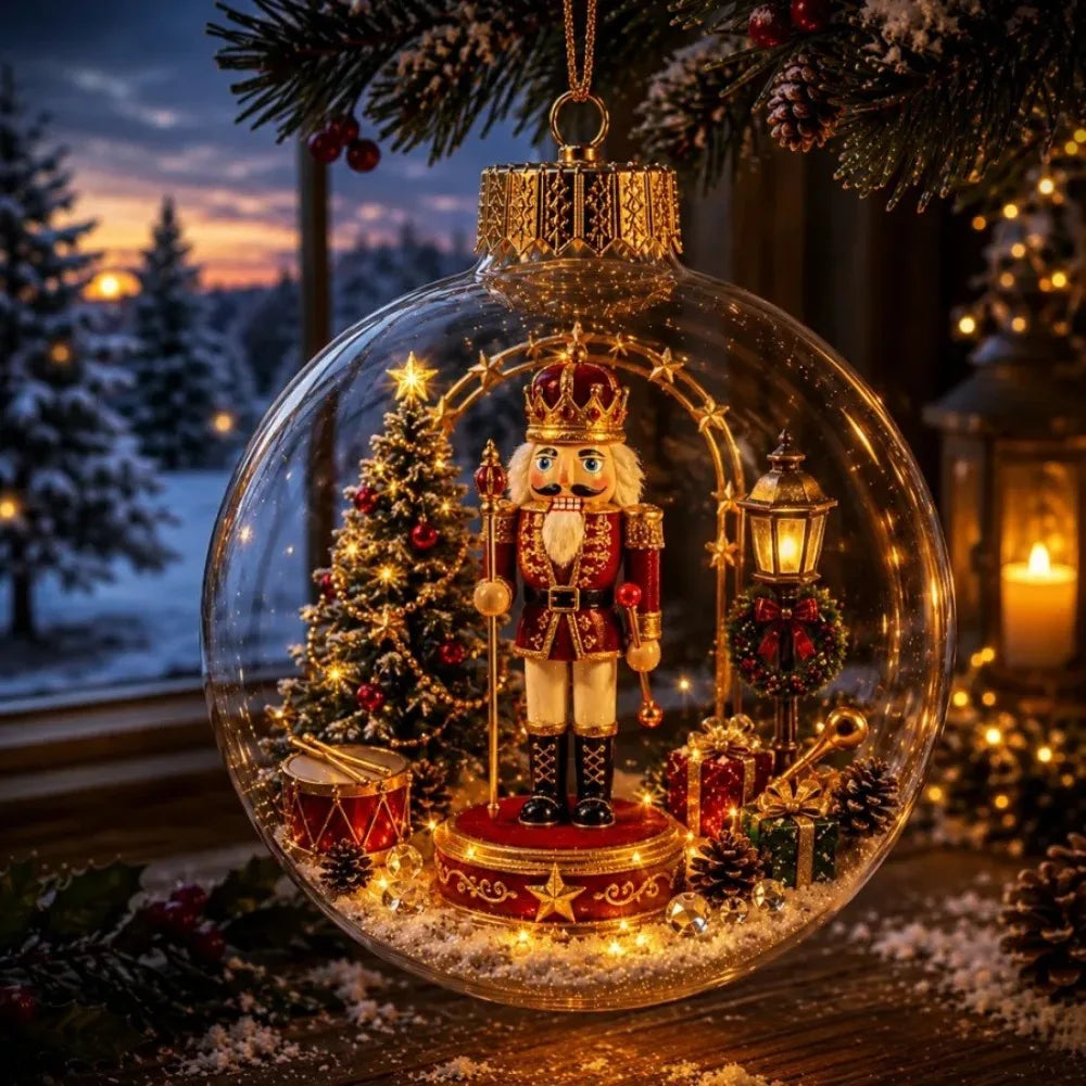 Transparent Lighted Christmas Ball Ornament Acrylic Plastic Clear Christmas Bauble Ornament Exquisite Cartoon Style