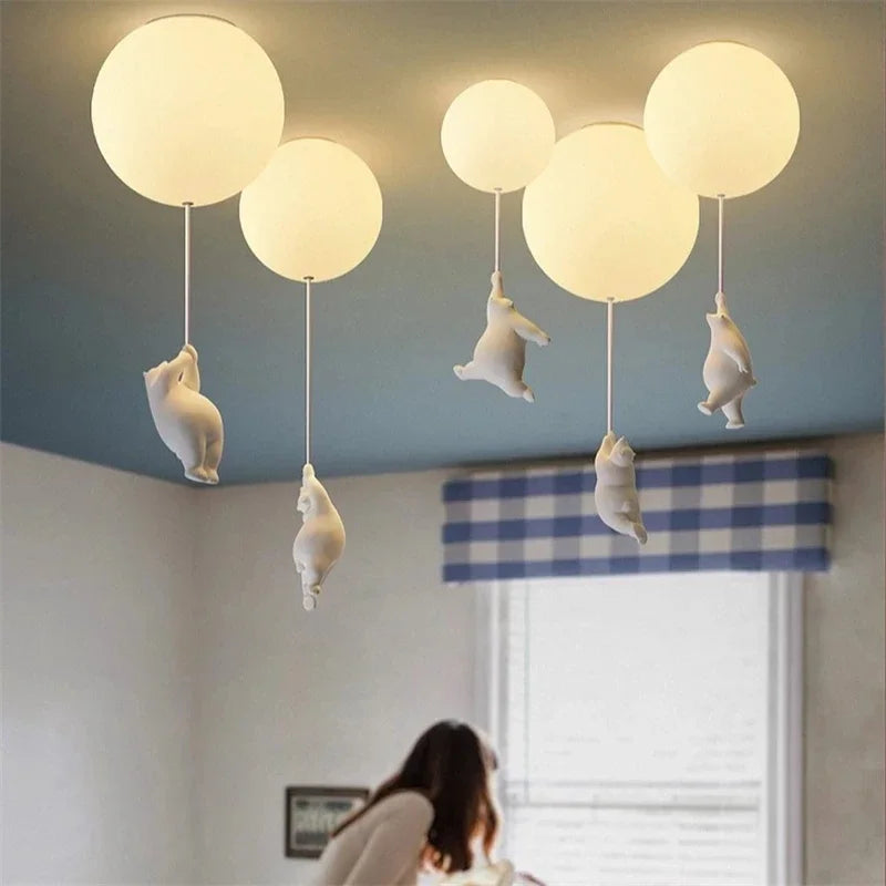 Designer Polar Bear Cartoon Pendant Chandelier - LED Resin Kid's Room Light