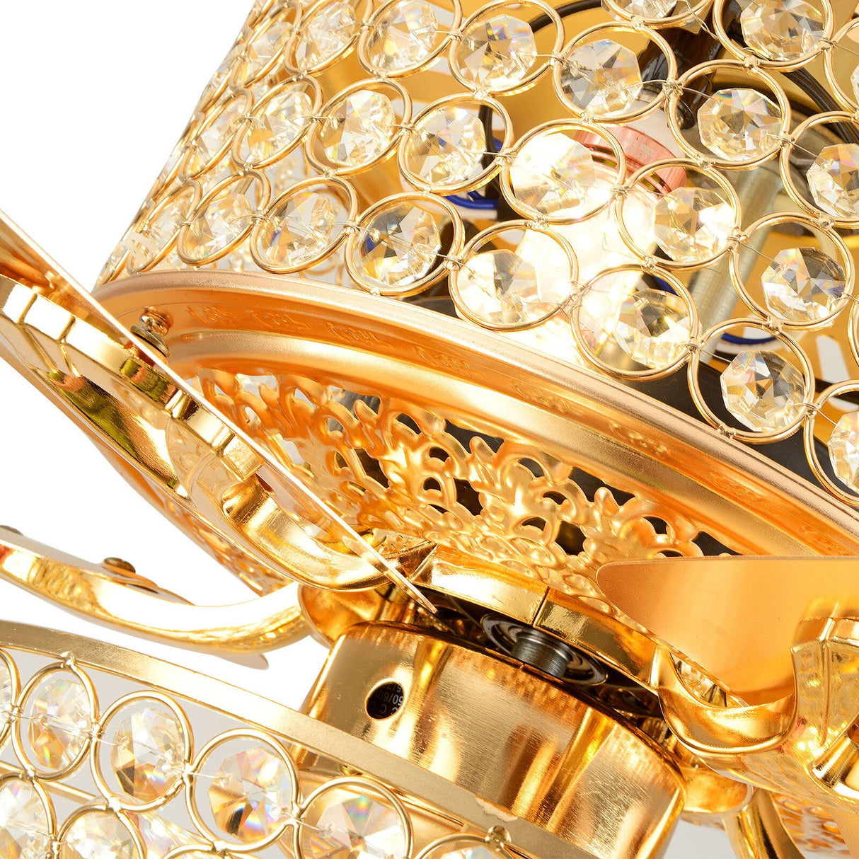 Crystal Ceiling Fan Light with Remote Control Reversible Wooden Blades Fan Chandelier for Living Room