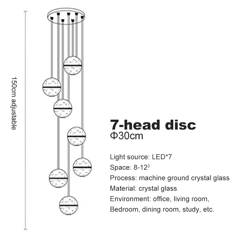 LED Villa Staircase Pendant Lights Long Cable Hanging crystal glass ball droplight for Restaurant Bar Indoor Decorative