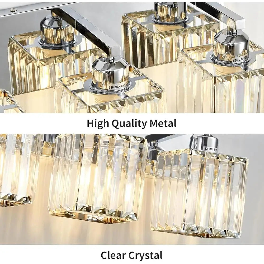 Modern Bathroom Vanity Light Fixture 3-Light Chrome Crystal Lighting Over Mirror Dimmable E26 Compatible Easy Install Home