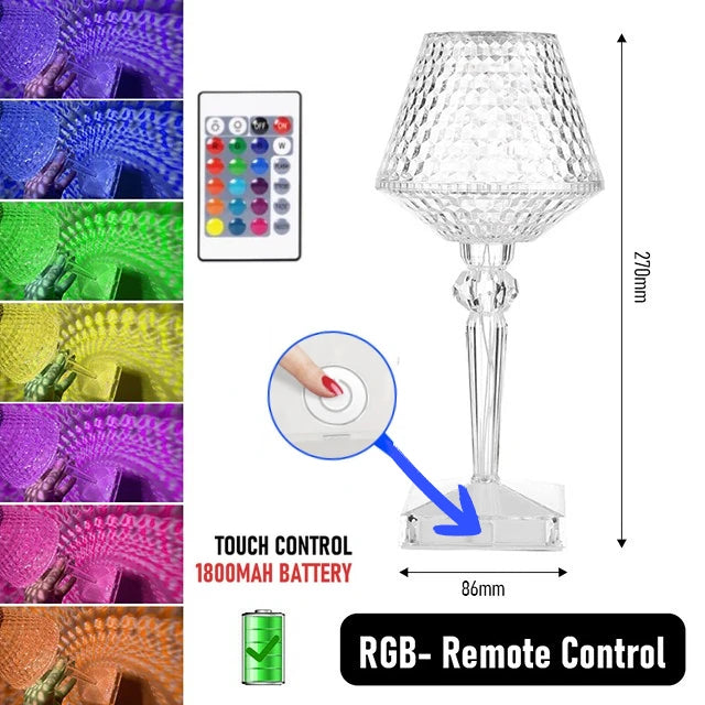 LED Diamond Table Lamp USB Touch Desk Lamp Eye-Protection Reading Lamp Crystal Projection Night Lights Home Bar Xmas Decor Light