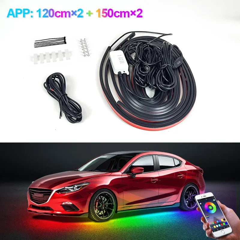 Flexible Under glow Strip Light LED Underbody Remote APP Control RGB Neon Lights Atmosphere Lamp for Auto Decoration