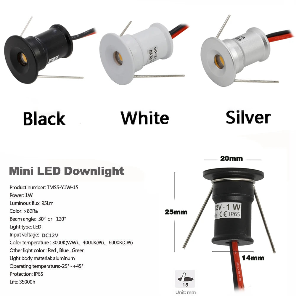 IP65 Mini LED Spotlight 1W 15mm - 12V Recessed Downlight with Transformer