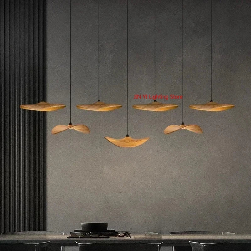 Japanese Wabi Sabi Solid Wood Lamp for Living Dining Room Villa Duplex Kitchen Island Linear Light 3colors Changeable
