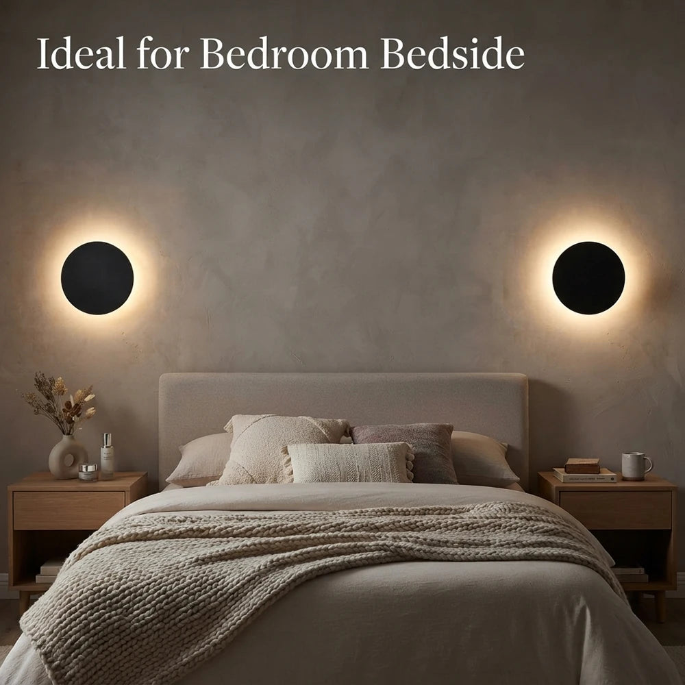 Modern Nordic Round LED Wall Lamp Aluminum Backlit Sconce Light Black White Gold Fixture for Bedroom Hallway Staircase Decor