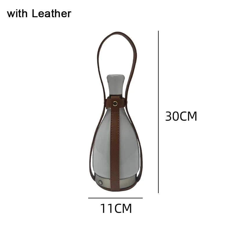 Nordic Atmosphere Creative Glass Bottle LED Table Lamp Leather Bedroom Bedside Bar Portable Outdoor Camping Light Charging Art