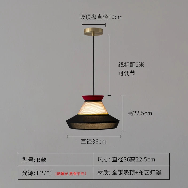 Rattan Pendant Light Minimalist Wabi-sabi Fabric Decorative Danish Design Light Interior Restaurant Bedroom Dining Room Light