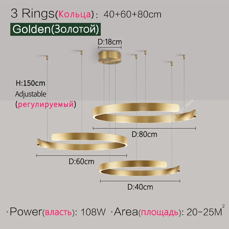 Nordic modern chandelier simple ring light led pendants round lamps