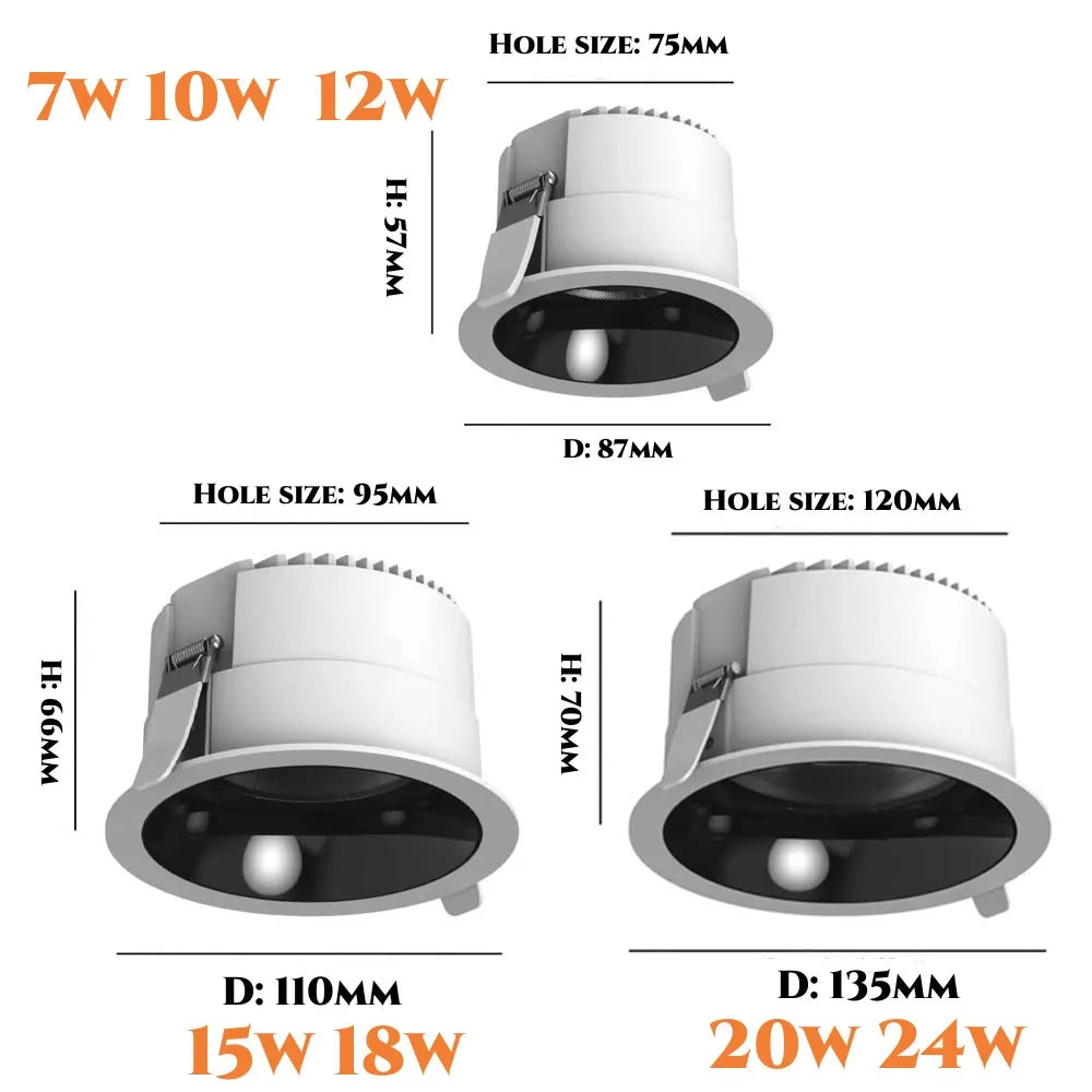IP68 Waterproof LED Recessed Downlight - 7W/12W Shower & Bathroom Spotlight
