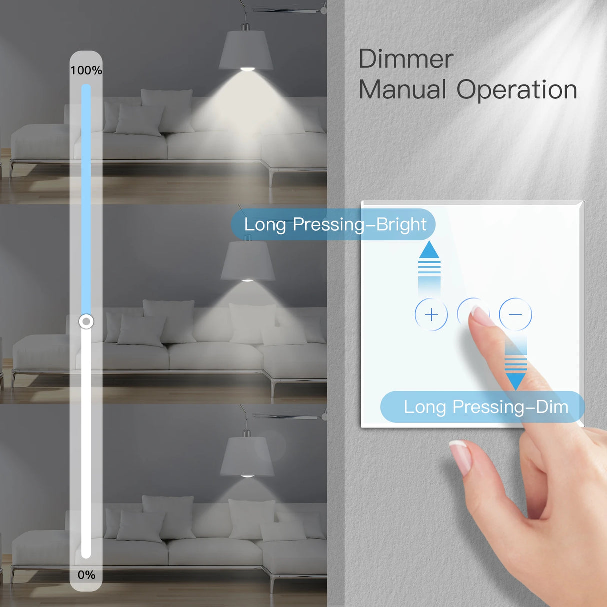 Touch Dimmer Switch 1Gang 1Way Led Dimmer 220V Wall Light Switch Crystal Glass Panel Blue Backlight Memory Function