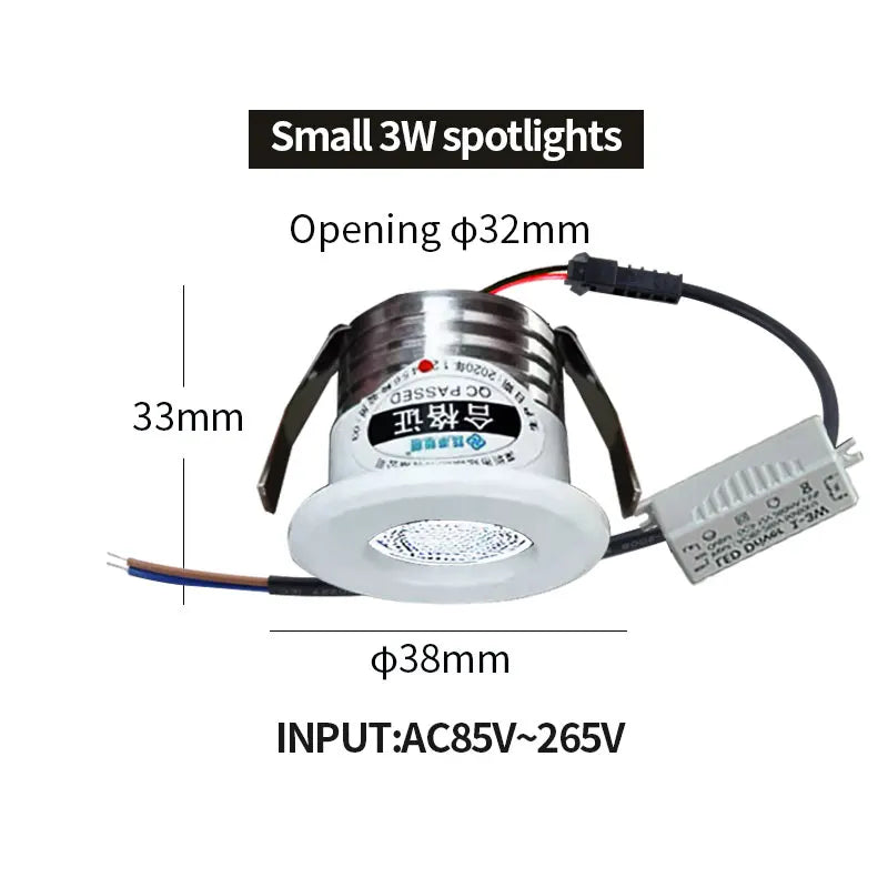 32mm hole recessed mini Spotlight 3w LED ceiling light 110 volt 220V indoor embedded small downlight with driver set