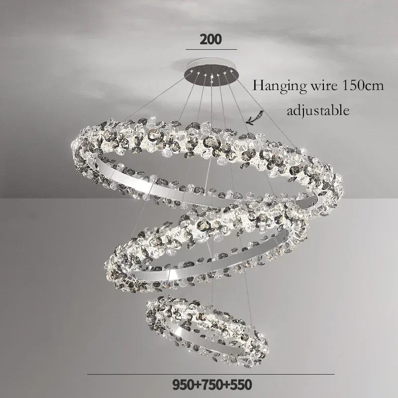 Simple Mix and Match Crystal Chandelier Living Room Ring Decorative Lights Luxury Stainless Steel Glossy Island LED Lights