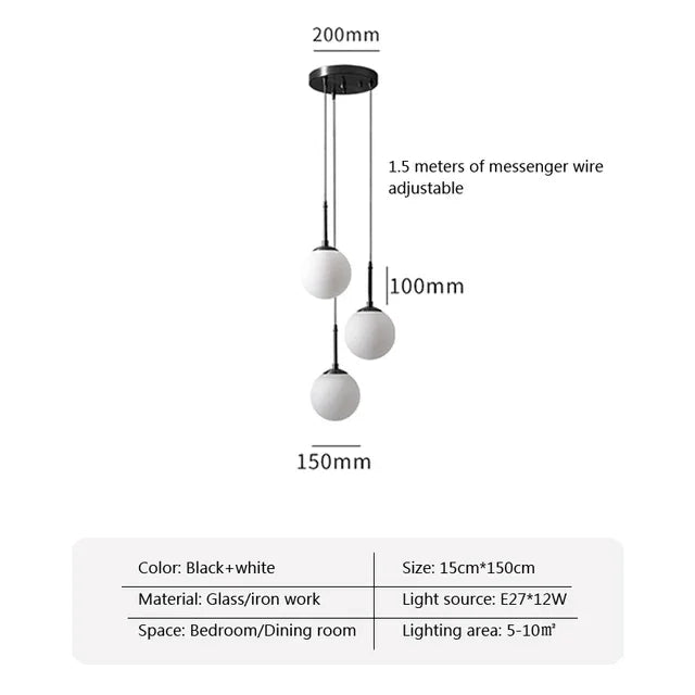 Nordic White Glass Ball LED Pendant Lamp Dining Room Chandeliers Decoration Maison Applicable To Hall Bed Room Lighting