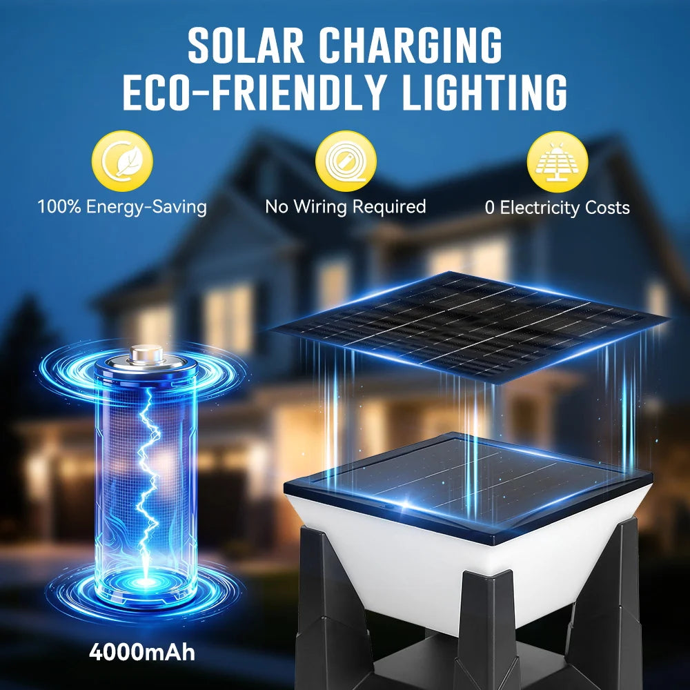 Outdoor LED Solar Pillar Light - Waterproof Dual-Power Fence Post Lamp