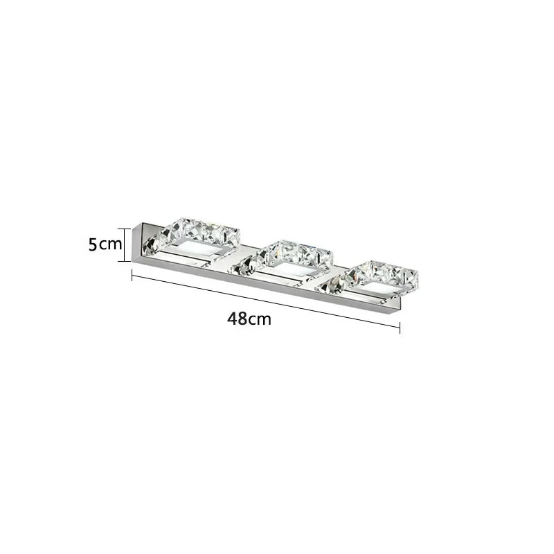 Square LED Mirror Light Bathroom Cosmetic room Round Crystal Wall Lamps 2-4head Stainless Steel indoor Lighting fixture