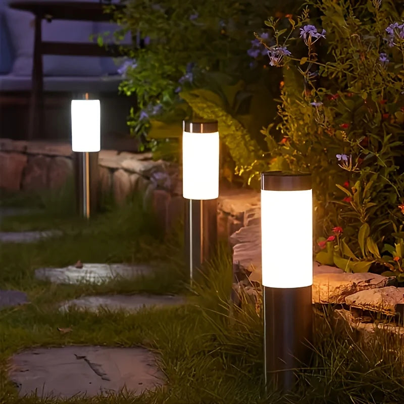 Modern Stainless Steel Solar Pathway Lights Waterproof Outdoor LED Lights Landscape Decorative Lawn Lamps for Garden Walkway