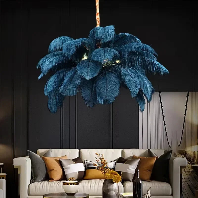 Nordic Ostrich Girl Ins Feather Art Living Room Chandelier Bedroom Indoor Hanging Lamp Pendant Lights Home Decor Ceiling Lamps
