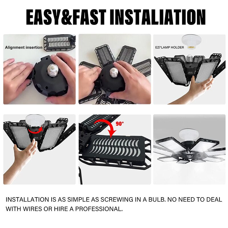 100-200W Led Garage Light E27/E26 Big Lamp Adjustable Deformable Bulb Ceiling Light for Shop/Storage/Warehouse Workshop Lighting