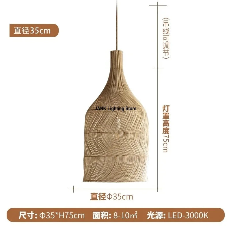Wabi-sabi Wicker Japanese Zen Tea House Homestay Designer Living Room Bedroom Vintage Wicker Restaurant E27 Pendant Light