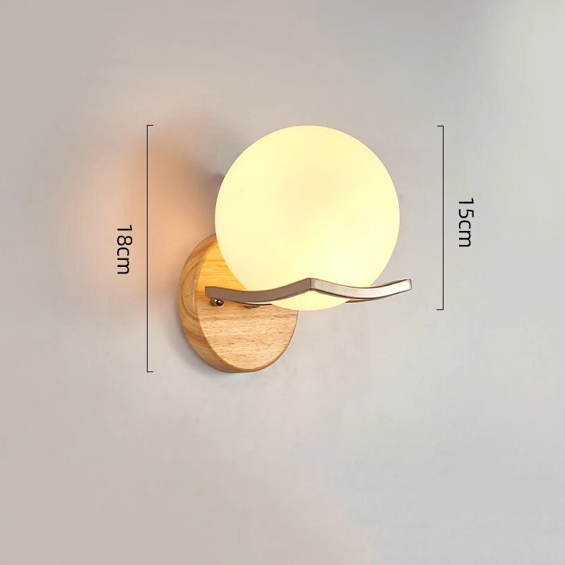 Japanese Decoration Wall Wood Lamp Glass Lampshade Bedroom Entrance Aisle Indoor Home Lights E27 LED Nordic Bedside Wall Light