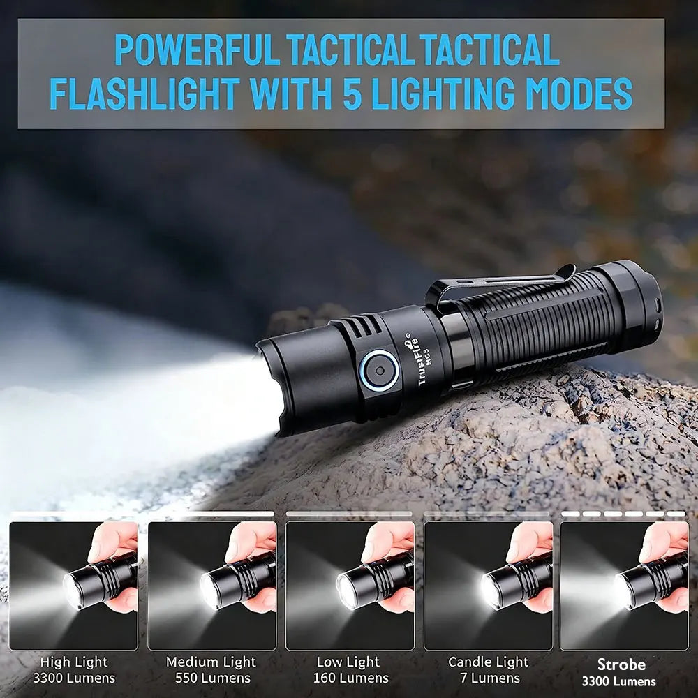 MC5 3300-Lumen EDC Flashlight - Magnetic Rechargeable IP68 Waterproof LED Torch