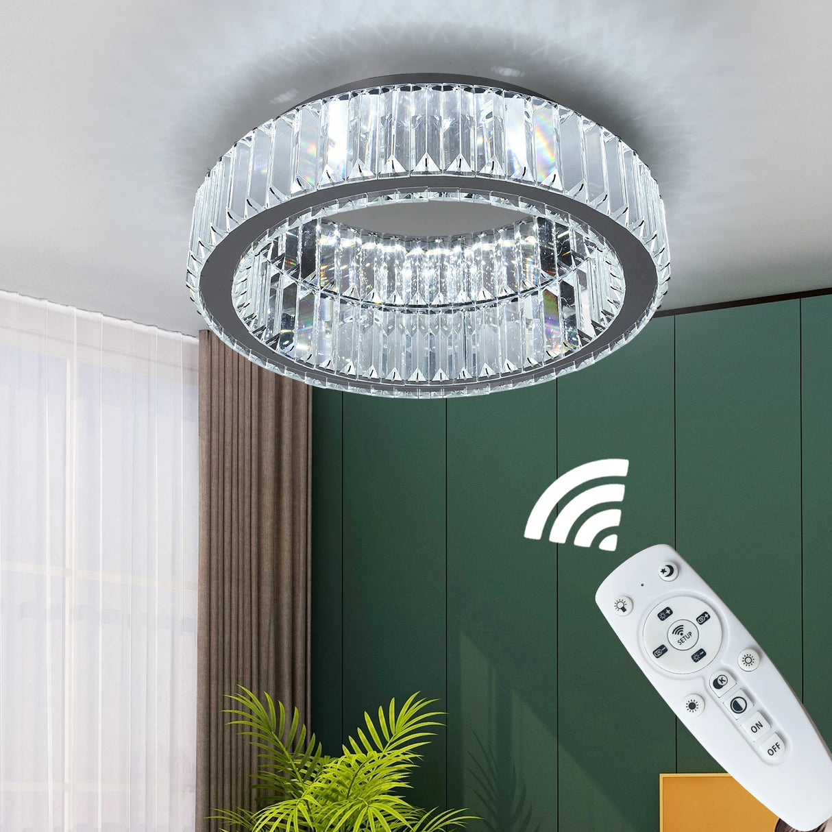 Modern Big Crystal Ceiling Lamp LED Light Circle Chandelier Lustre Indoor Bedroom RC Dimmable Fixtures Living Room