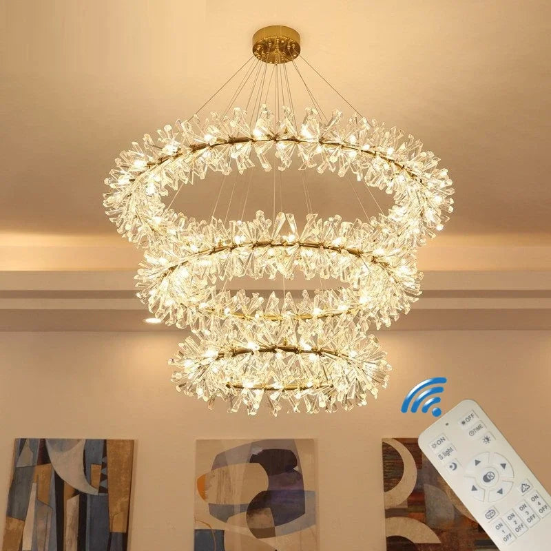 Modern Luxury Crystal LED Chandelier Lighting Nordic Firefly Ceiling Chandeliers For Living Flower Ring Pendant Lamp