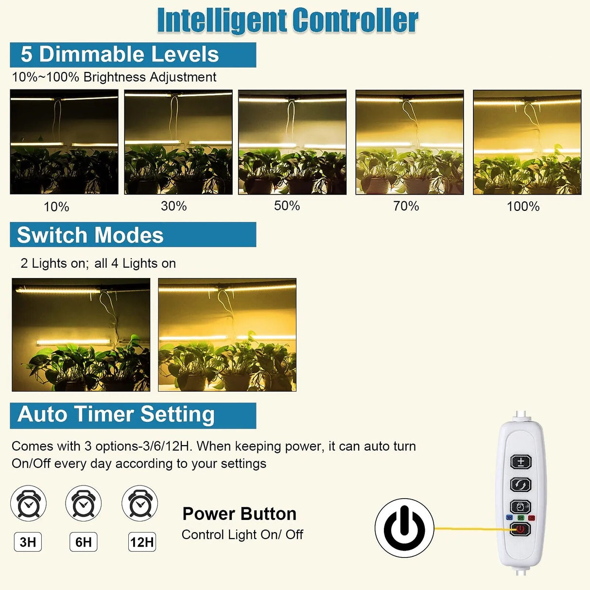 Indoor Grow Light Strip with Timer - Dimmable Phytolamps Full Spectrum for Flower Seedling Greenhouse