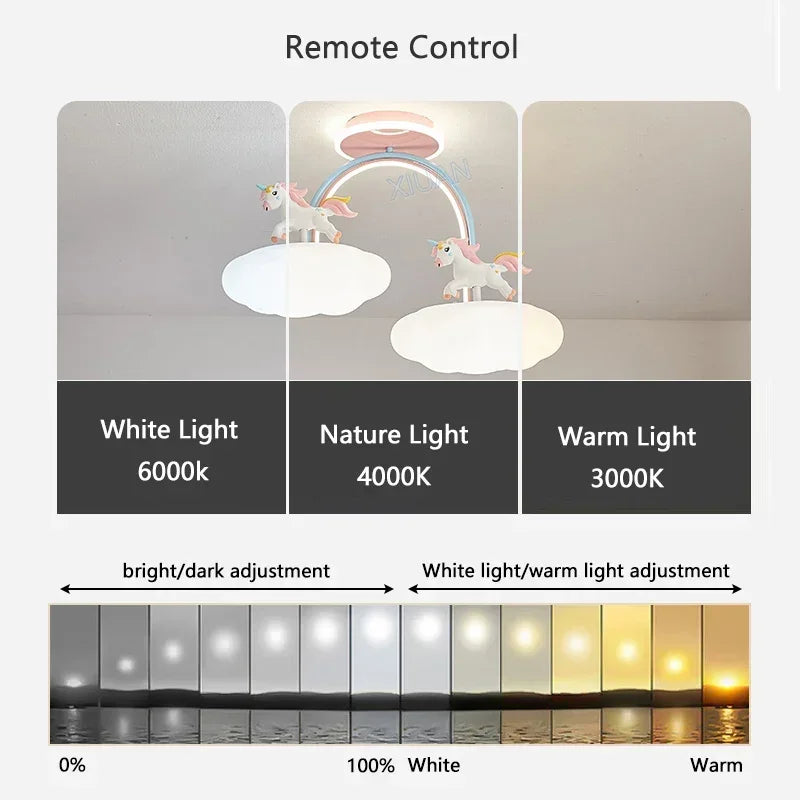 Nordic Child Unicorn Ceiling Light Dimmable for Girl Bedroom Nursery Children's Chandelier Home Decor Lighting Lusters Luminaire