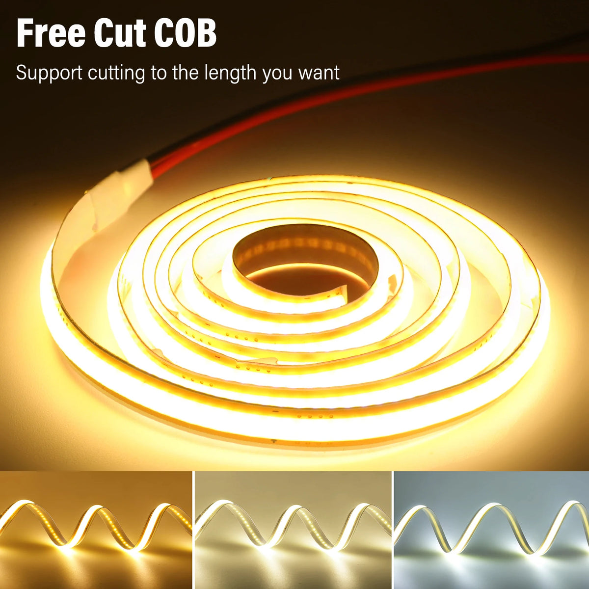 DC 12V/24V Cuttable COB LED Strip Lights (400 LEDs/m, 3000K/4000K/6000K) - Flexible Linear Tape Light for Indoor Home Decor (1m–10m)