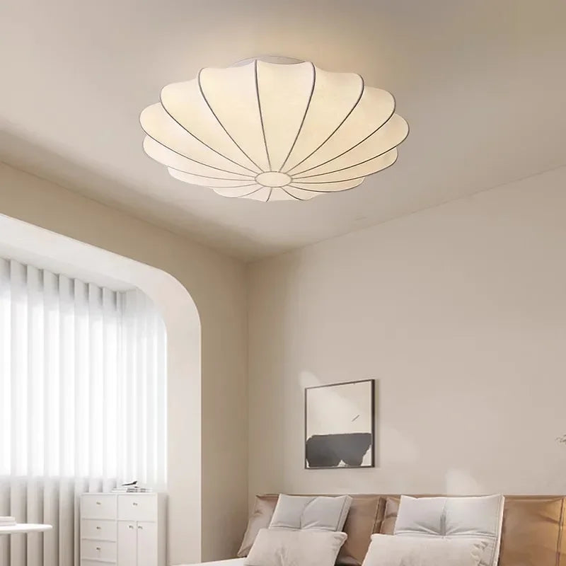 Nordic Wabi Sabi Silk Ceiling Light - Round LED Japandi Lamp for Living Room