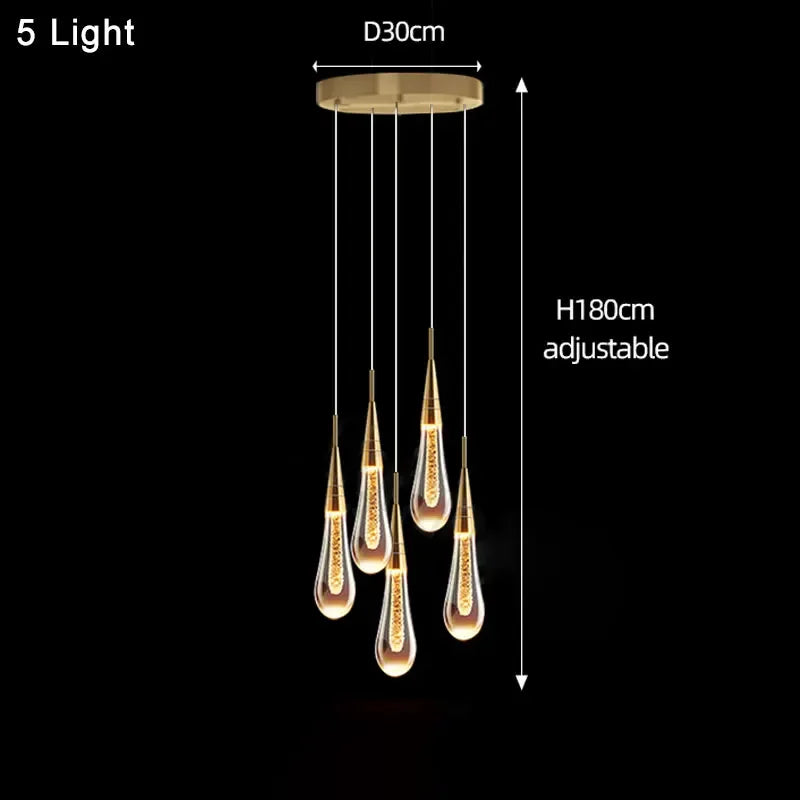 Nordic LED Luxury Crystal Chandeliers Water Drop Lamps Bedroom Bedside Modern Simple Bar Decorative Pendant Lights