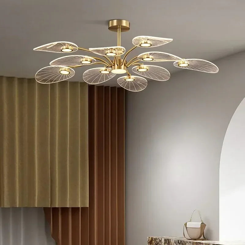 Nordic Gold Lotus Ceiling Light - Luxury Acrylic Hanging Lamp for Dining Room