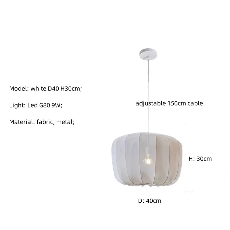 Modern Fabric Ceiling Pendant Lamp E27 - Minimalist Wabi-Sabi LED Ceiling Light Fixture for Living Room, Hotel, Restaurant & Shop