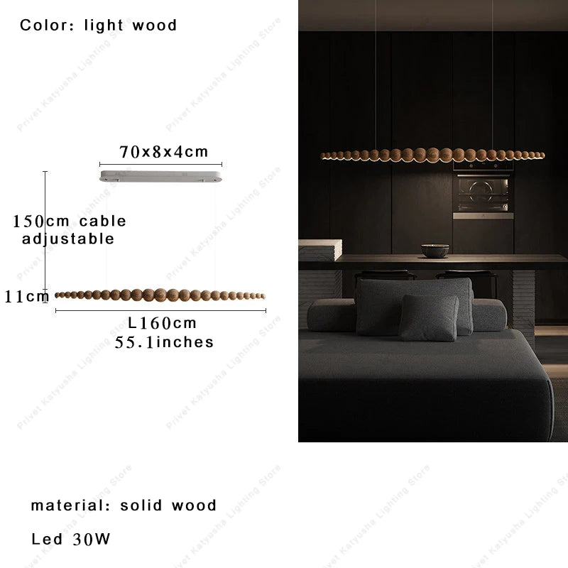2026 Oriental Solid Wood Carving Chandelier - Long LED Dining Room Light