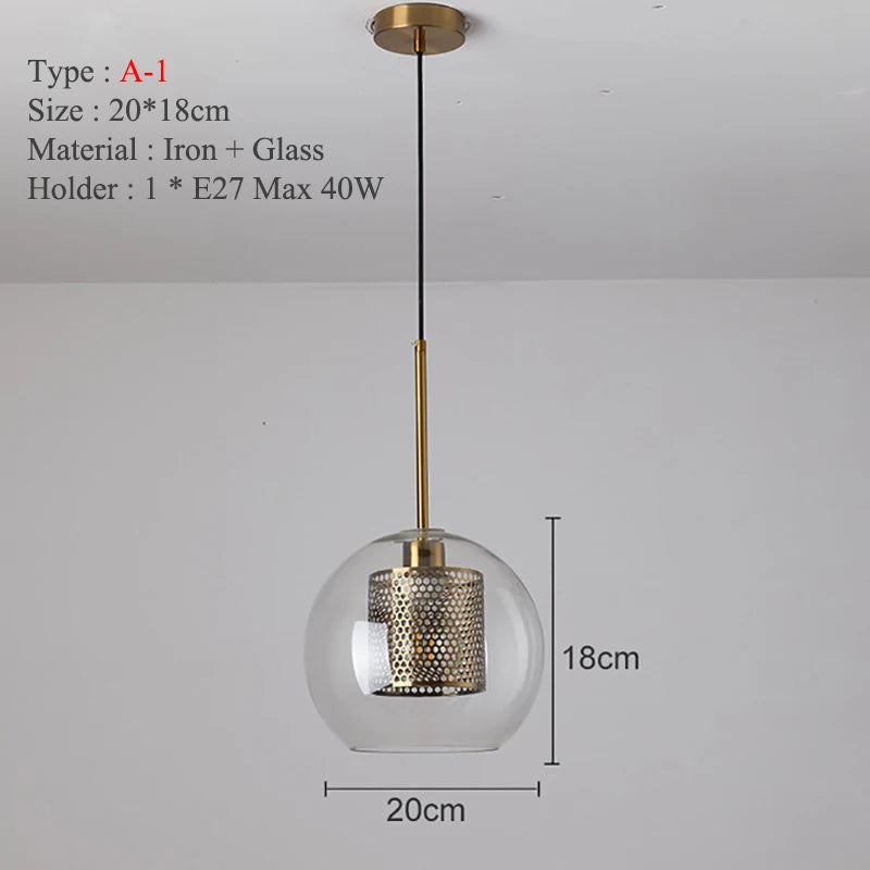 Loft Modern Pendant Light Glass Ball Hanging Lamp Kitchen Fixture Dining Hanglamp Living Room Ceiling Lamps LED s